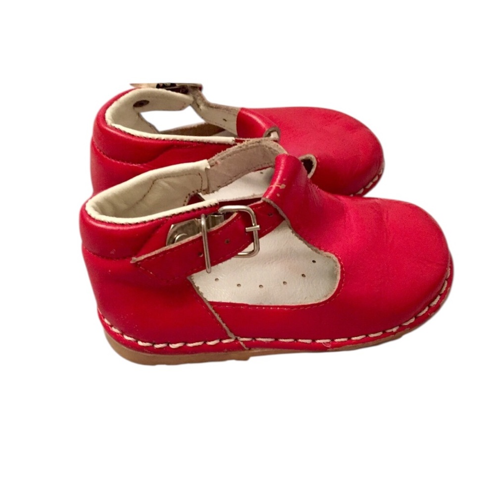 SOLD—Edwin Size 4 Infant Red Genuine Leather T-Strap Dress Shoes - Picture 3 of 5